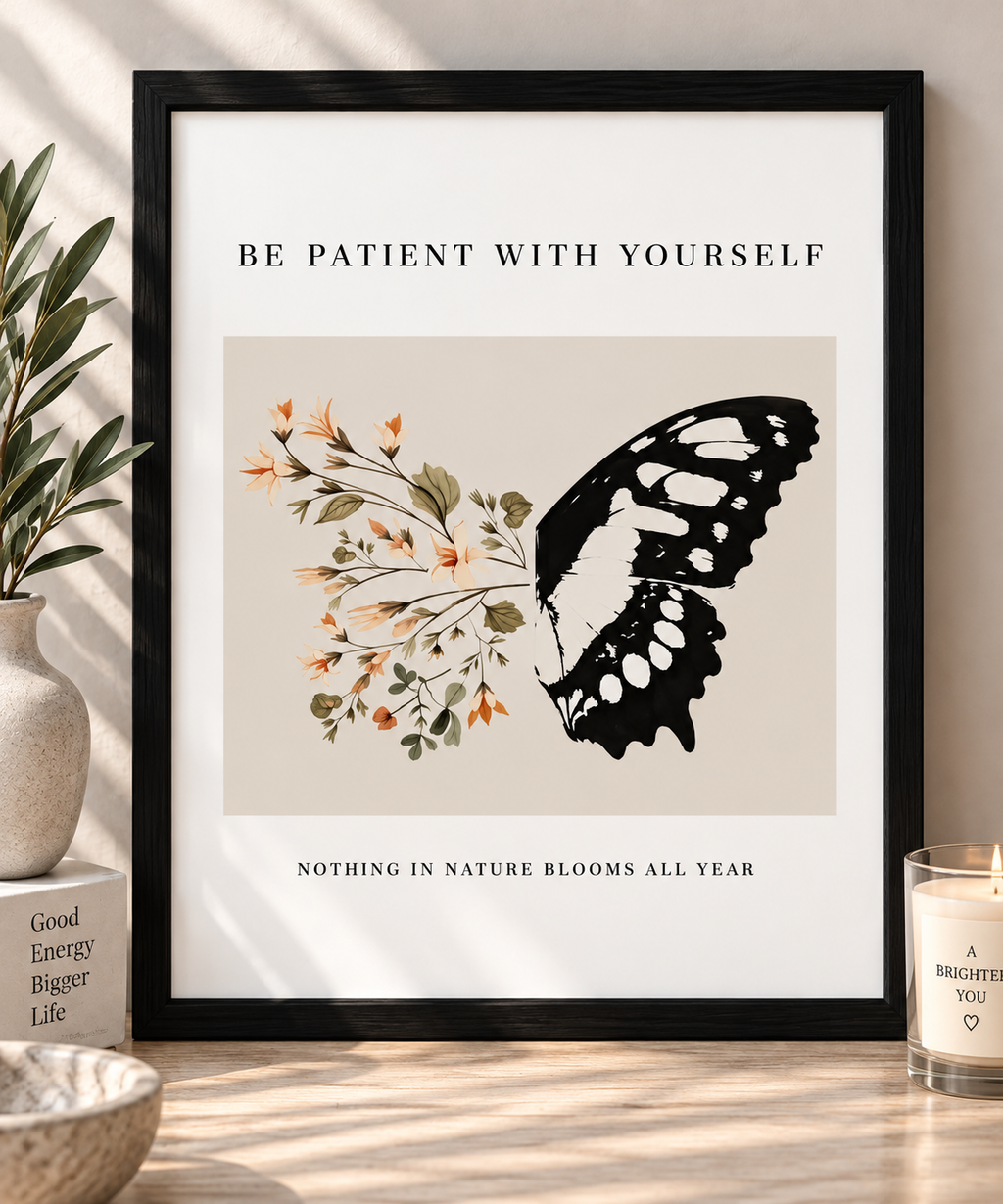 Be Patient With Yourself Butterfly Wall Art – A4 | Frame Included