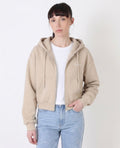 Aligned Cropped Zip-Up Hoodie – Beige