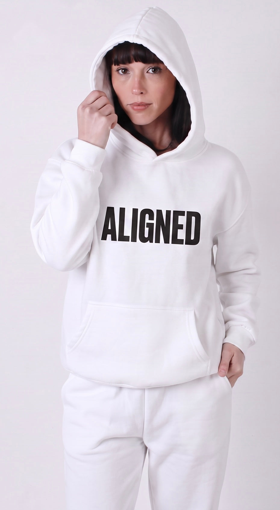 ALIGNED Signature Oversized Lightweight Hoodie – White | Unisex Heavyweight Hoodie