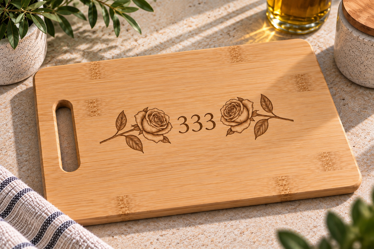 333 Rose Engraved Bamboo Chopping Board