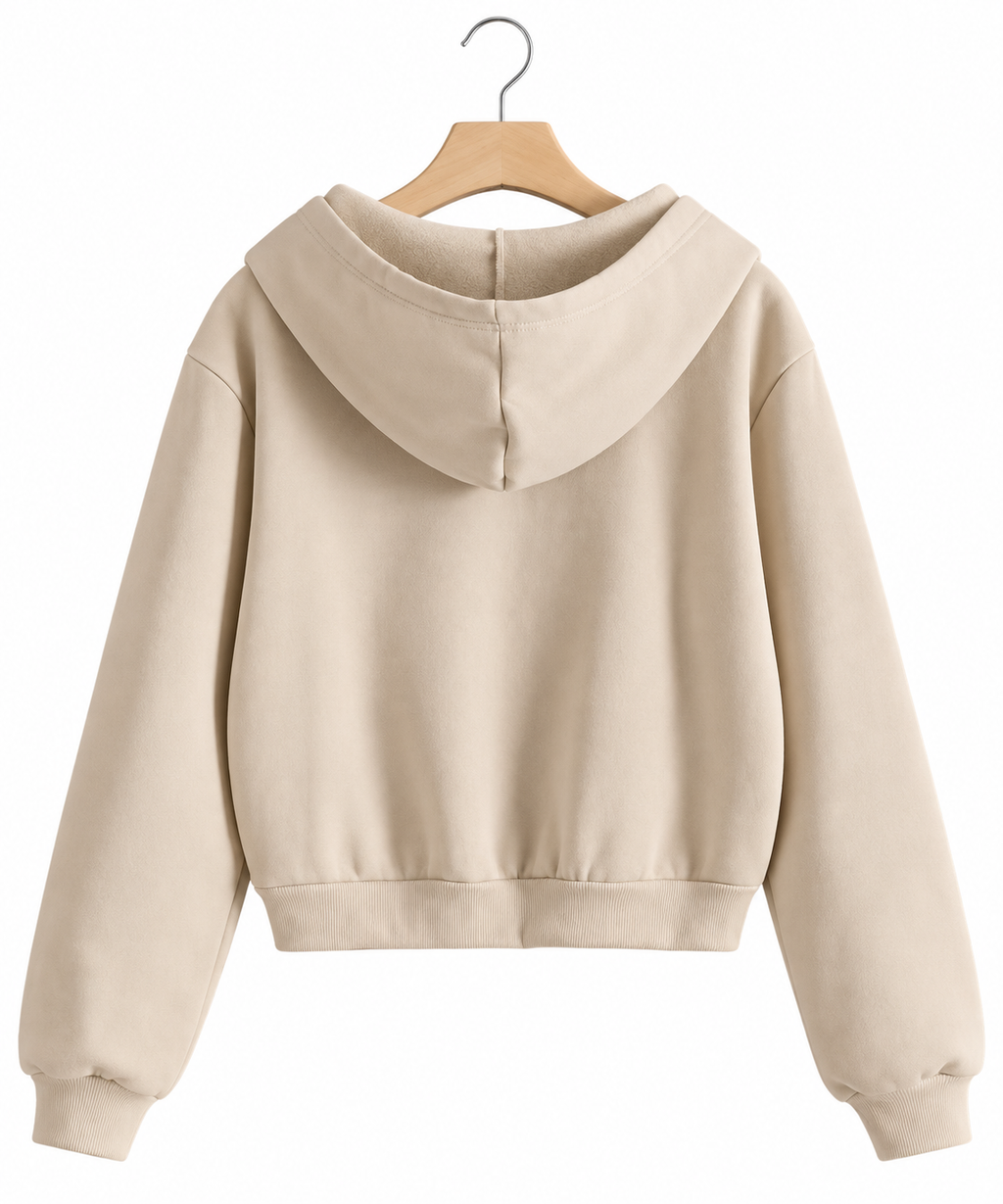 Aligned Cropped Zip-Up Hoodie – Beige