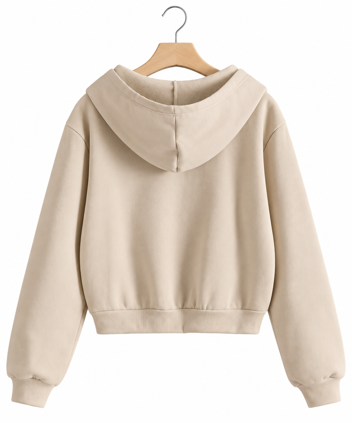 Aligned Cropped Zip-Up Hoodie – Beige