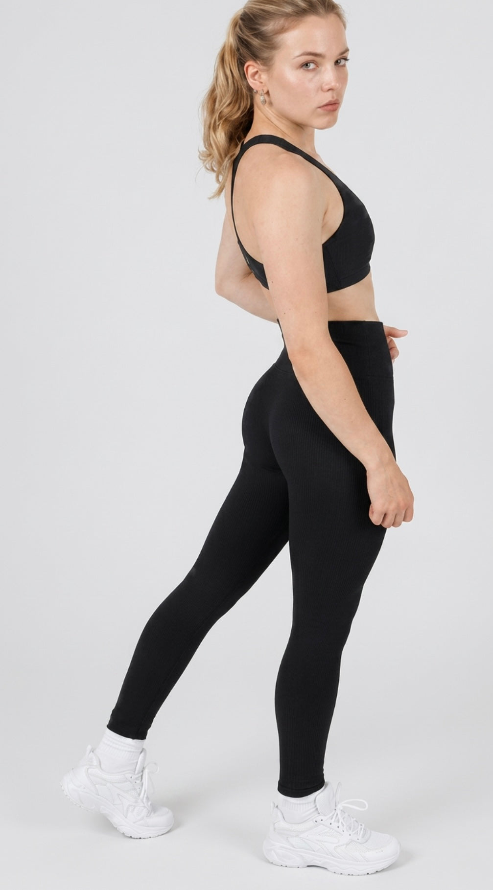 Black Ribbed Seamless High-Waisted Leggings | Aligned Apparel