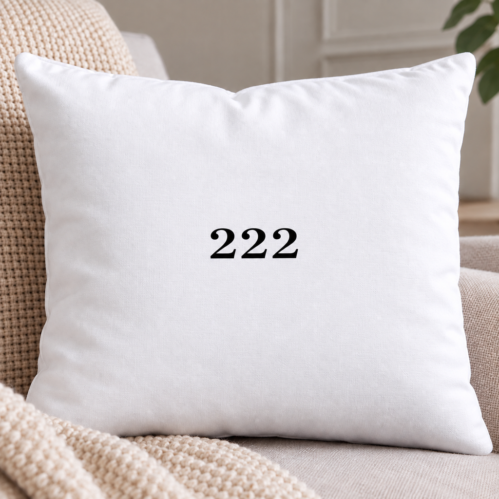 222 Angel Number Cushion – Minimalist White Cushion