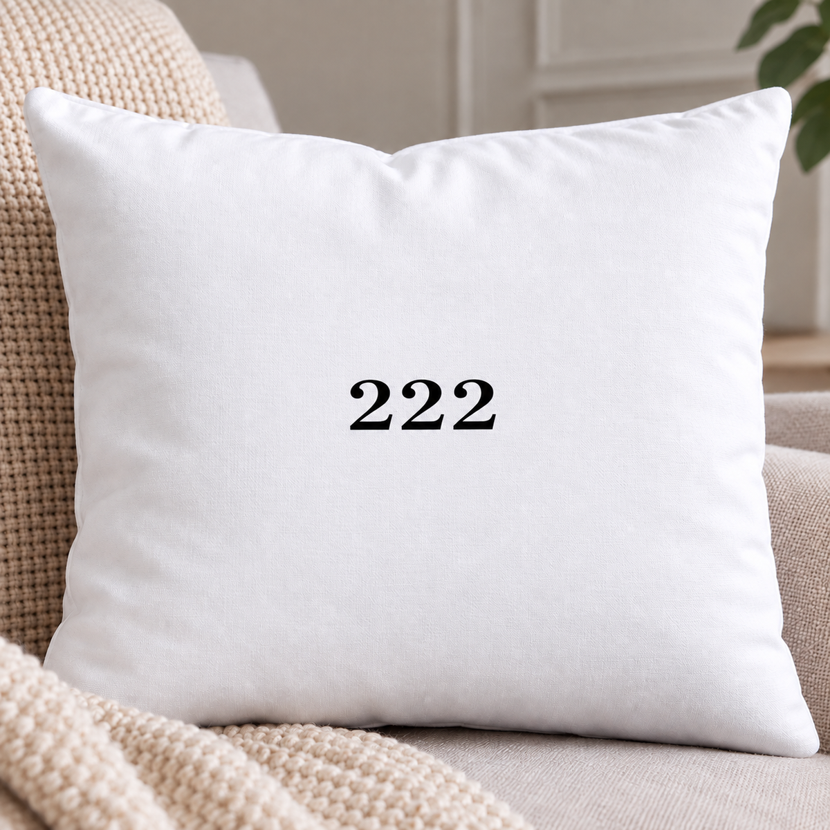 222 Angel Number Cushion – Minimalist White Cushion