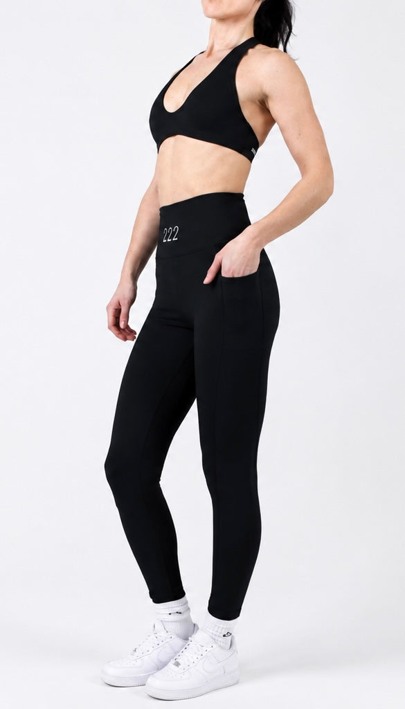 222 - Black - High Waisted Gym Leggings with Pockets