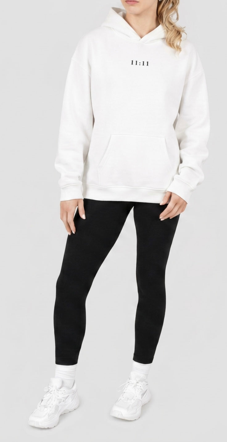 11:11 Oversized Lightweight Hoodie – White | Premium - Unisex