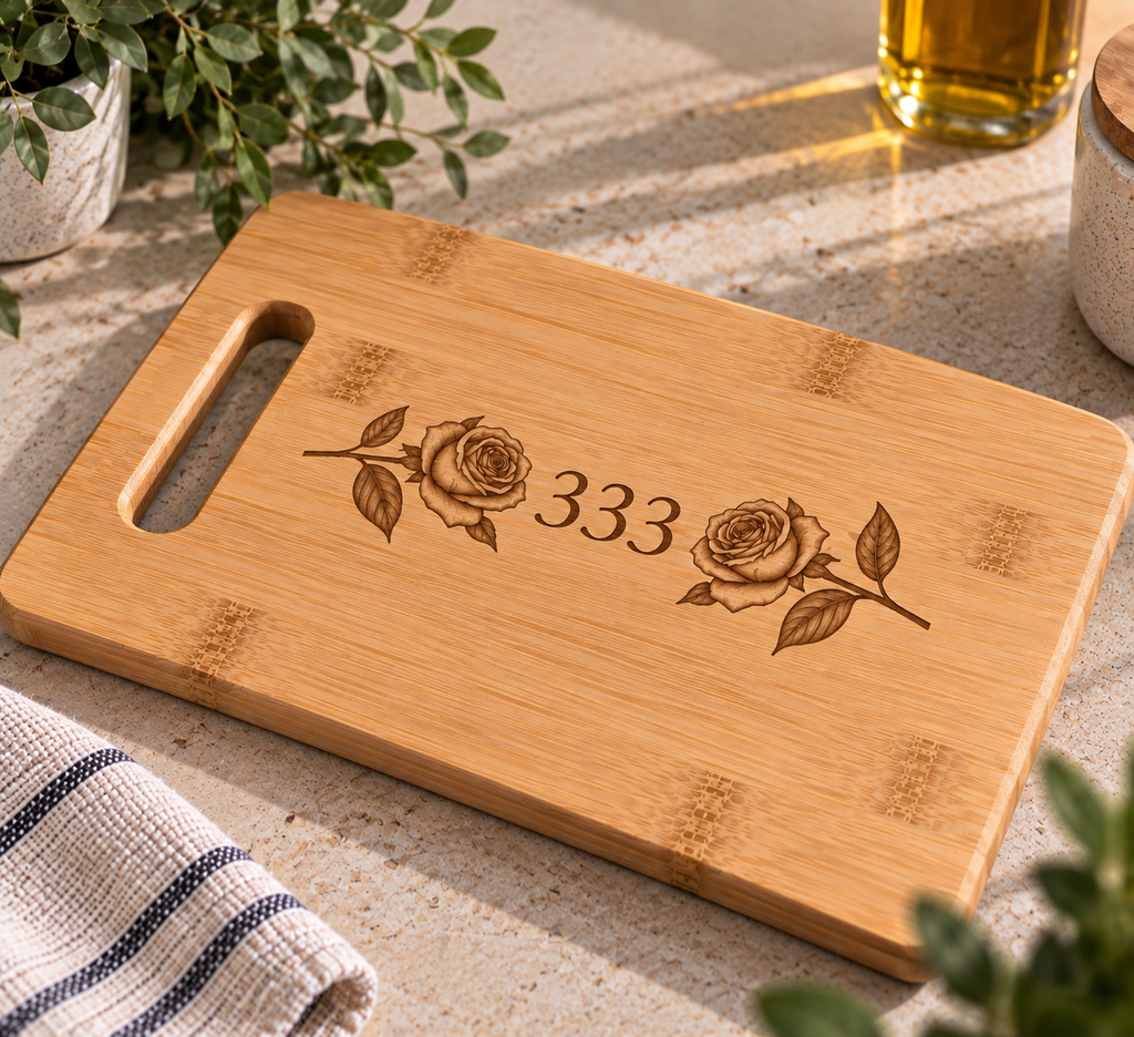 333 Rose Engraved Bamboo Chopping Board