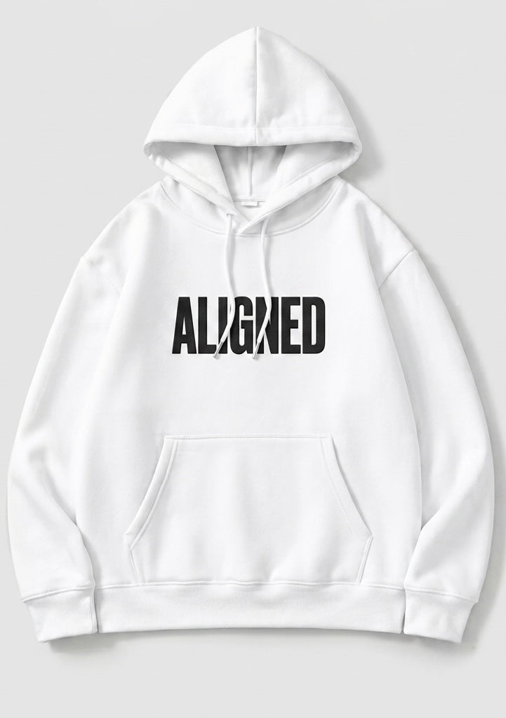 ALIGNED Signature Oversized Lightweight Hoodie – White | Unisex Heavyweight Hoodie