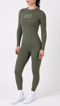 222 - Women’s Seamless Olive Green Sculpt Gym Set – Long Sleeve Top & High Waisted Leggings