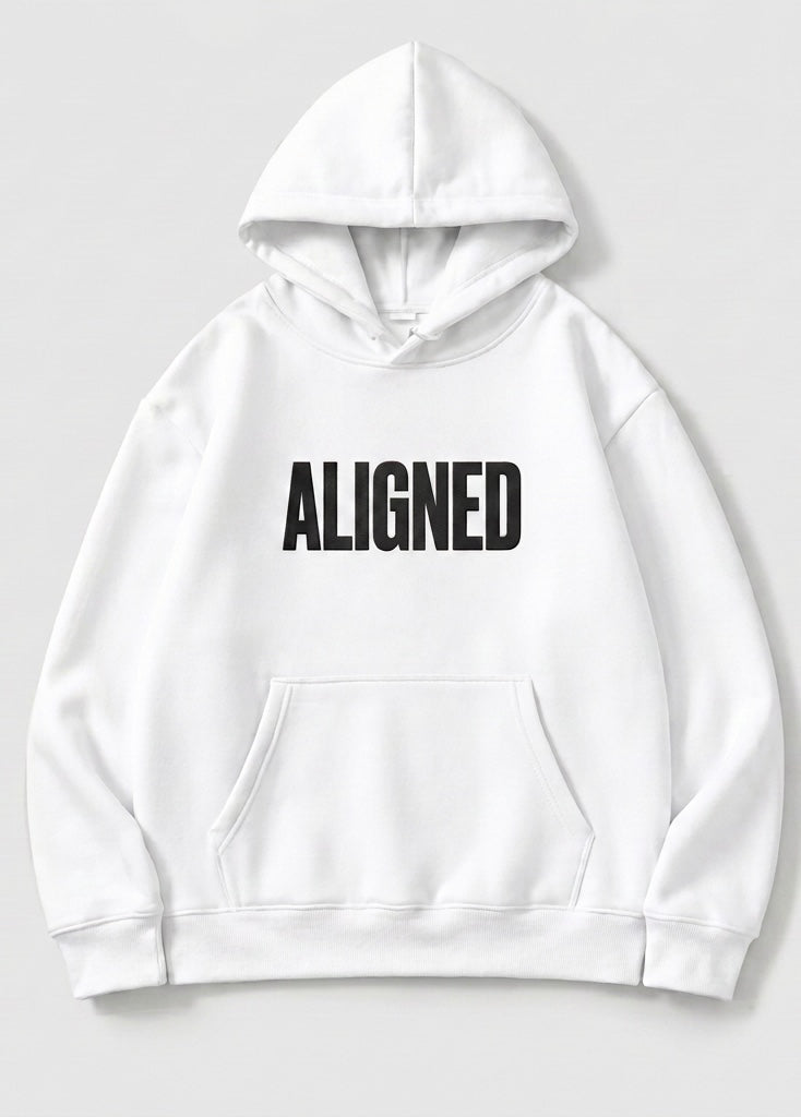 ALIGNED Signature Oversized Lightweight Hoodie – White | Unisex Heavyweight Hoodie