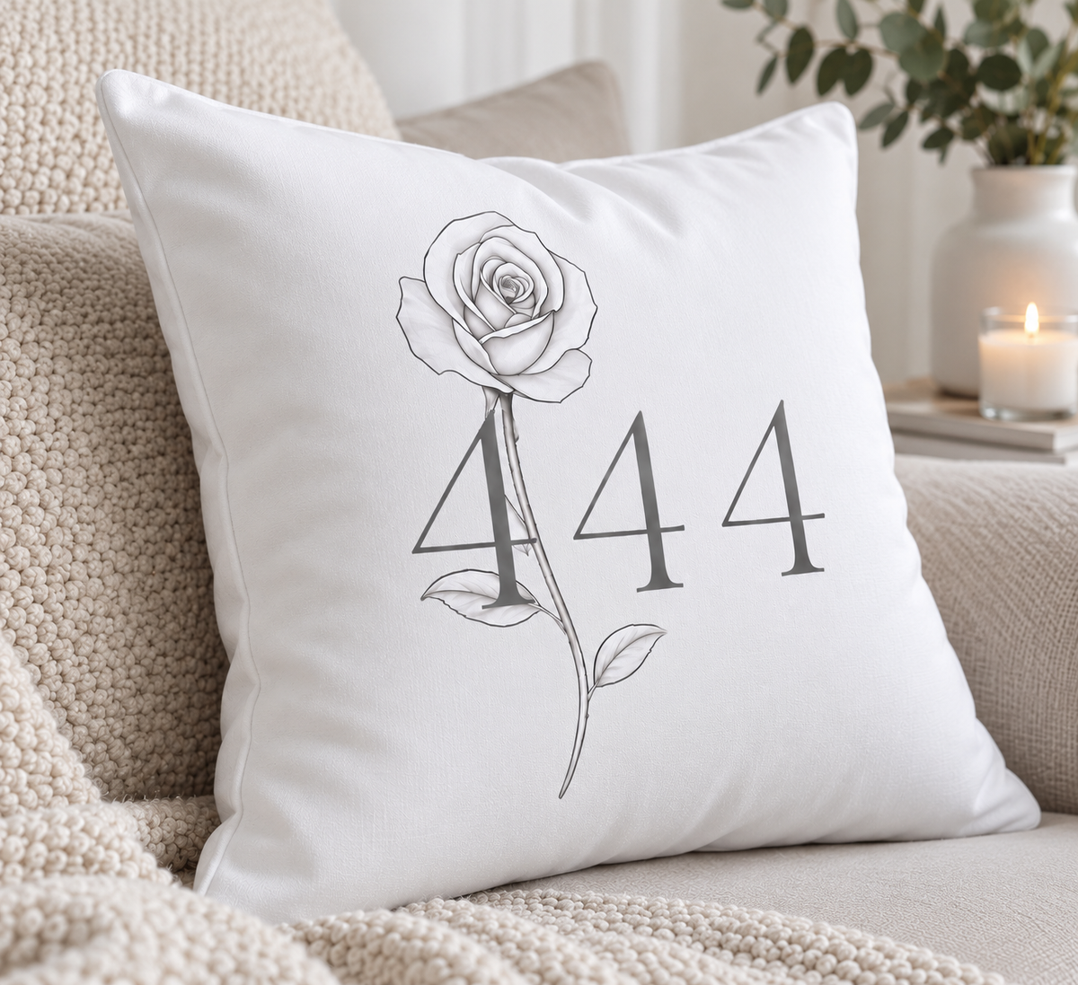 444 Rose Cushion – White | Aligned Apparel & Homeware