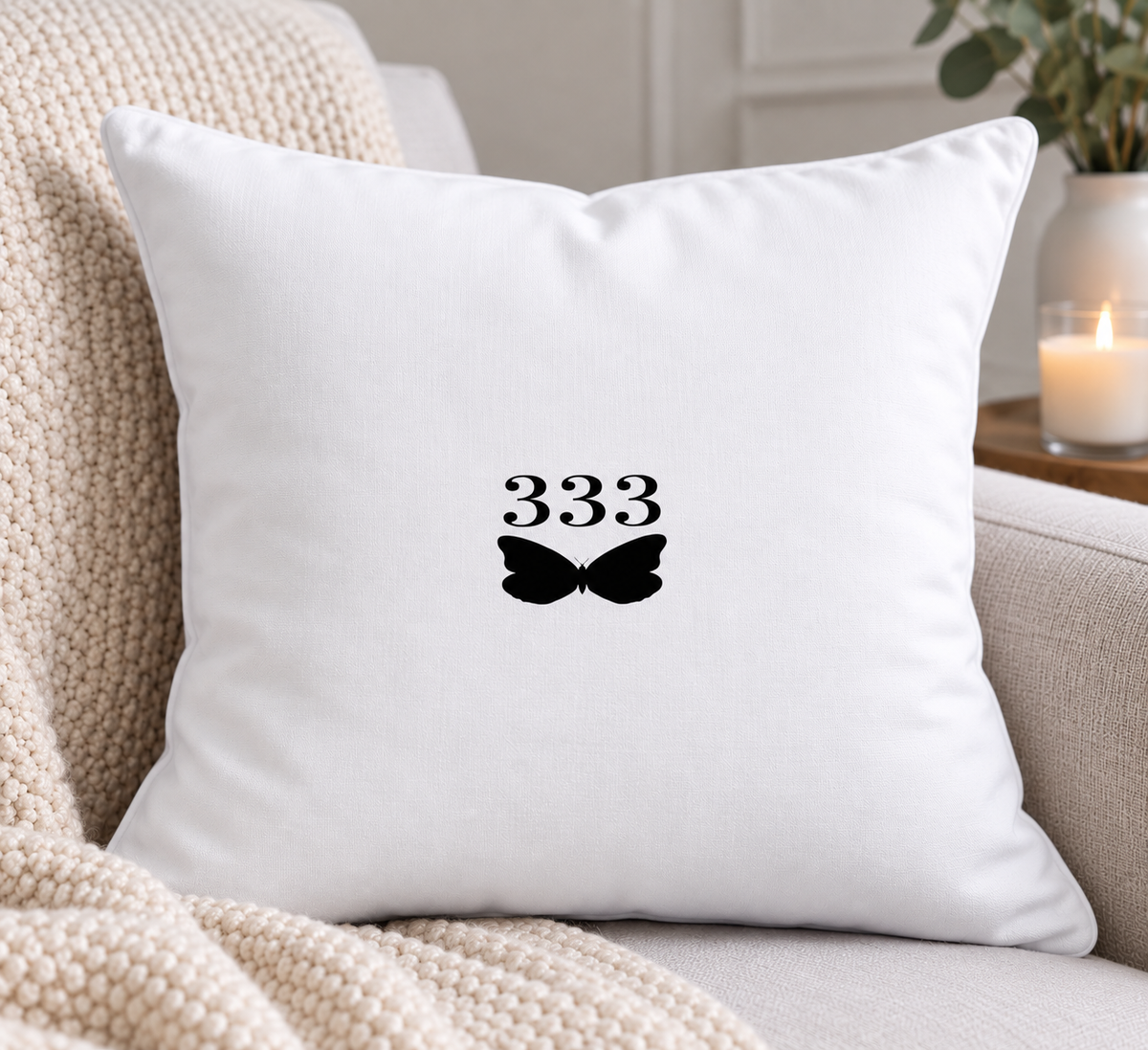 333 Butterfly Cushion – White | Aligned Apparel & Homeware