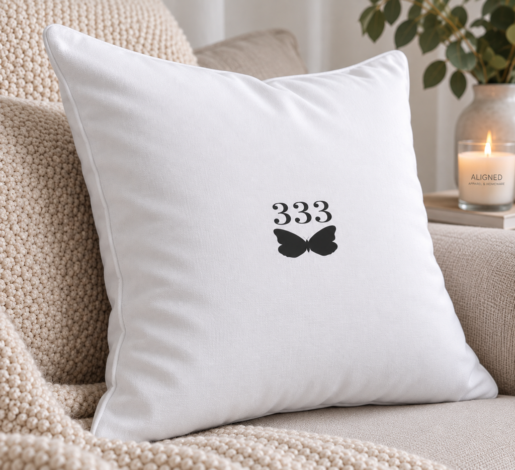 333 Butterfly Cushion – White | Aligned Apparel & Homeware